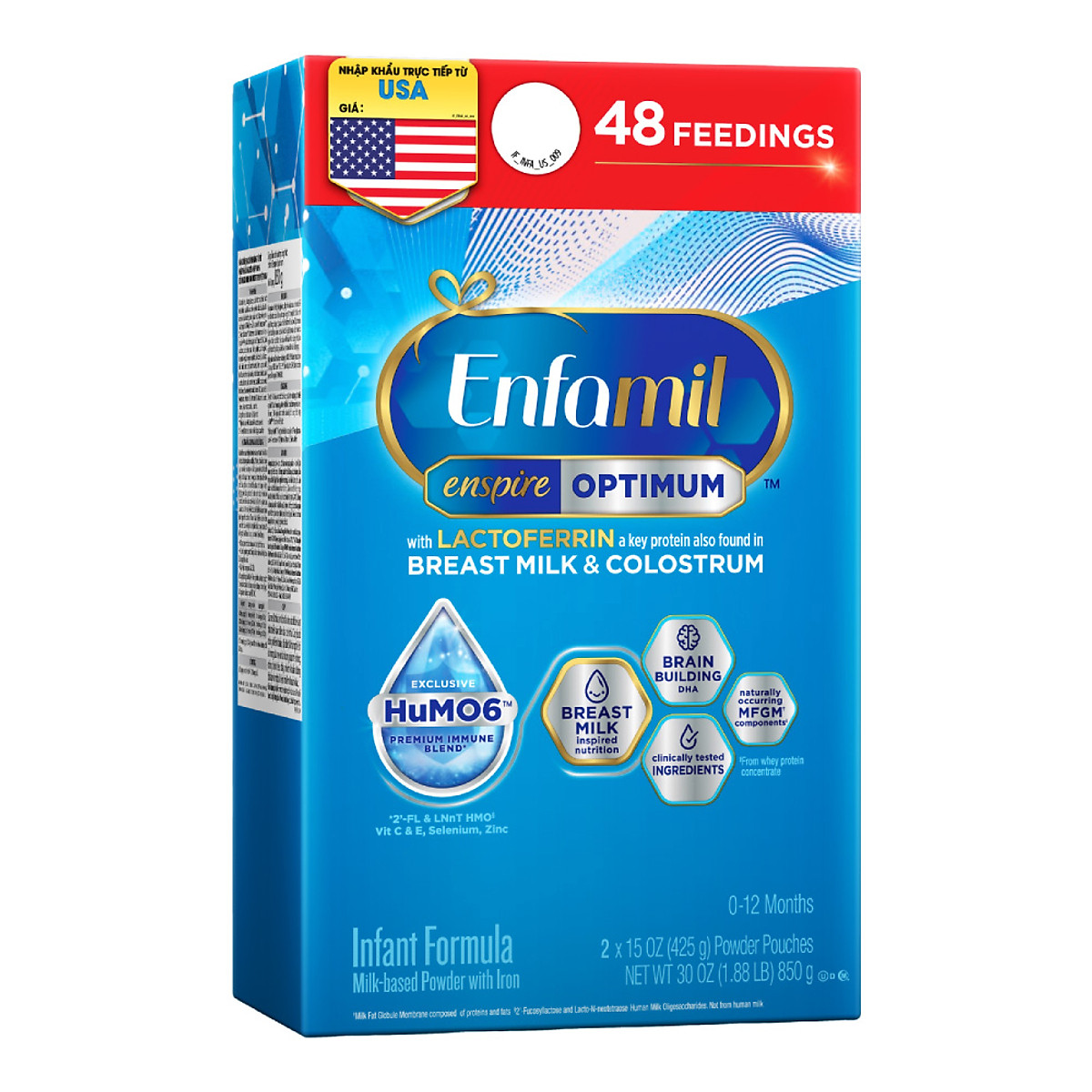 Sữa Bột Enfamil Enspire Infant Formula (Dành Cho Trẻ 0 - 12 Tháng Tuổi) (Hộp Giấy BIB 850gr)