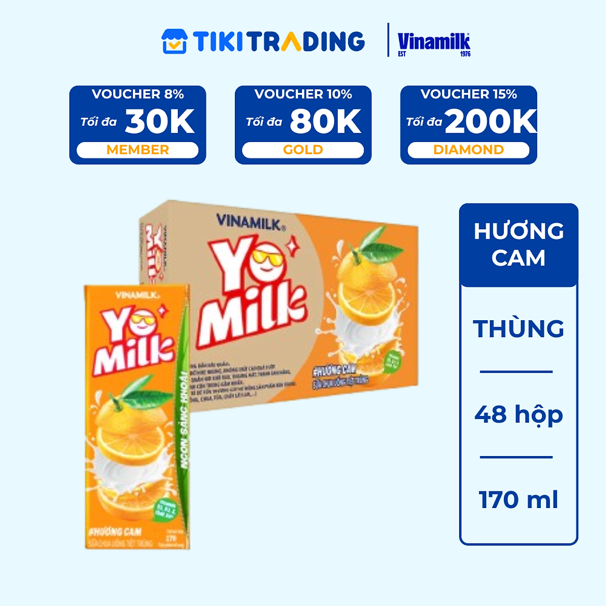 Thùng 48 hộp sữa chua uống hương cam Yomilk 170ml