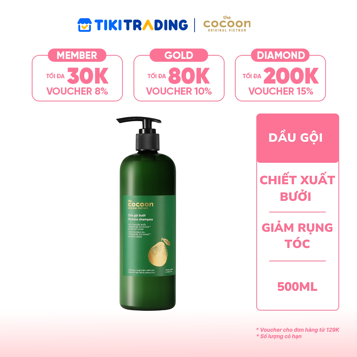 Dầu gội bưởi Cocoon giúp giảm gãy rụng và làm mềm tóc 500ml