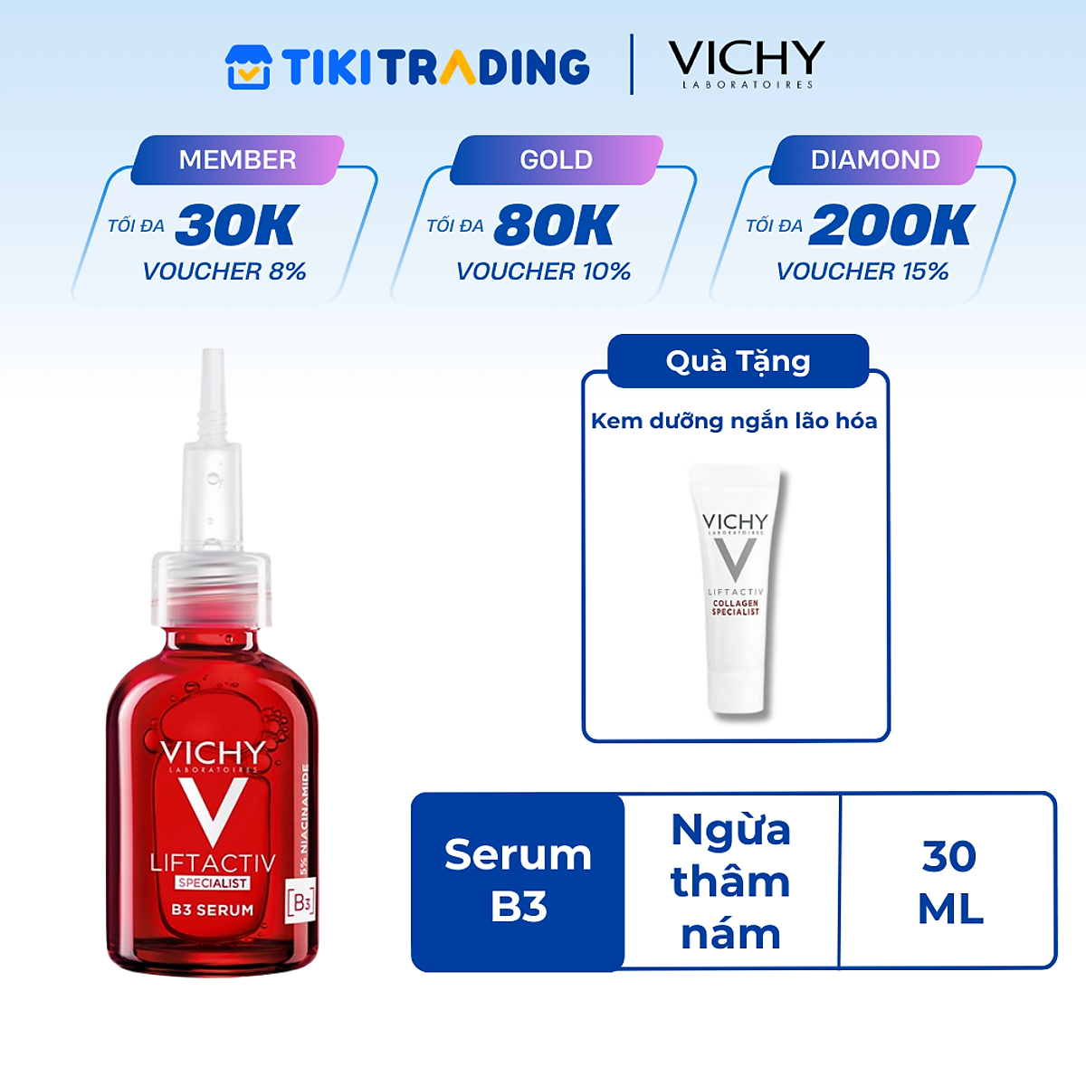 Tinh chất giúp cải thiện   ngăn ngừa thâm nám đốm nâu Vichy Liftactiv B3 dark spots 30ml