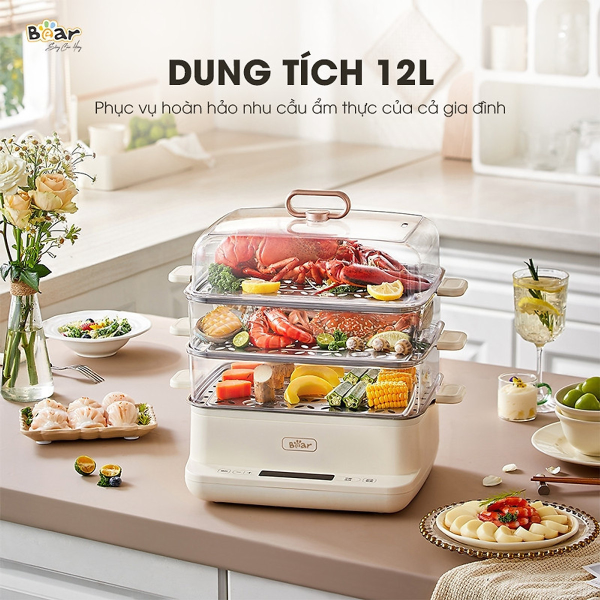 Nồi hấp điện BEAR 3 tầng 12L công suất 800W (EFS-4H27E / DZG-CA2G2) - Hàng Chính Hãng