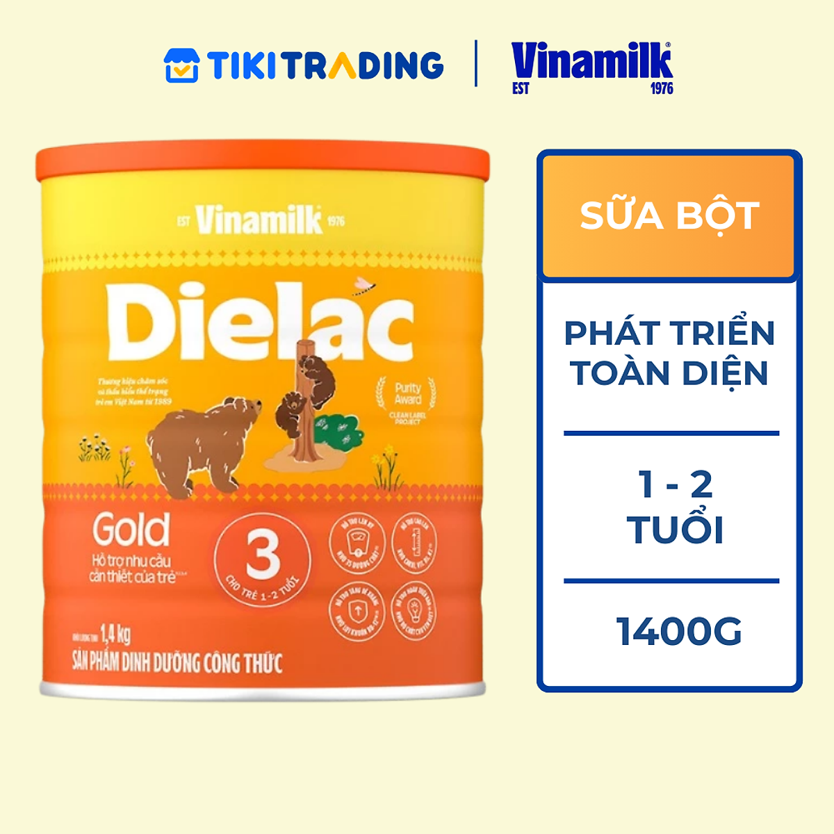 Sữa bột Vinamilk Dielac Alpha Gold 3 1400g (cho trẻ từ 1 - 2 tuổi)