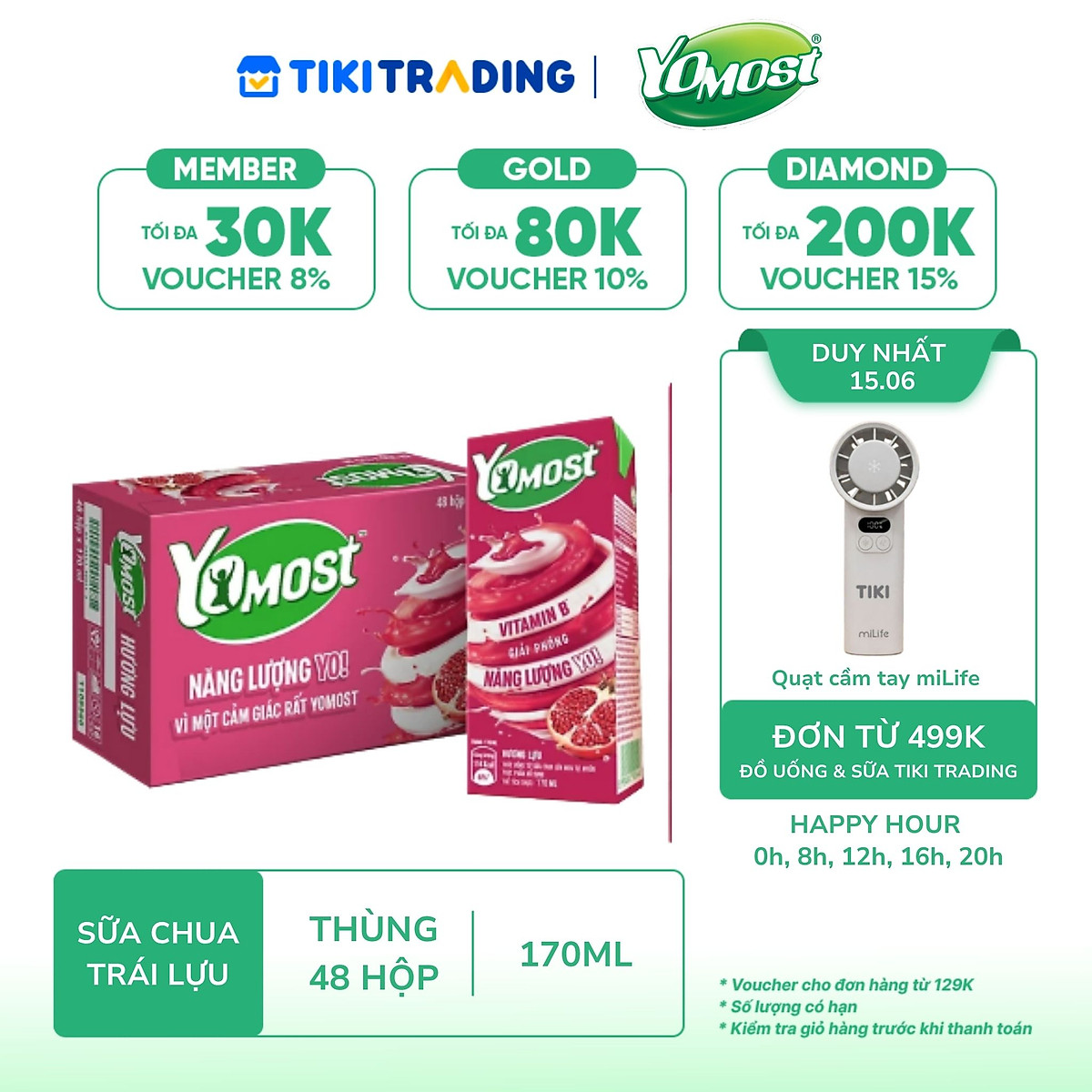 Thùng 48 Hộp Sữa Chua Lên Men Tự Nhiên Yomost Trái Lựu (170ml/Hộp)