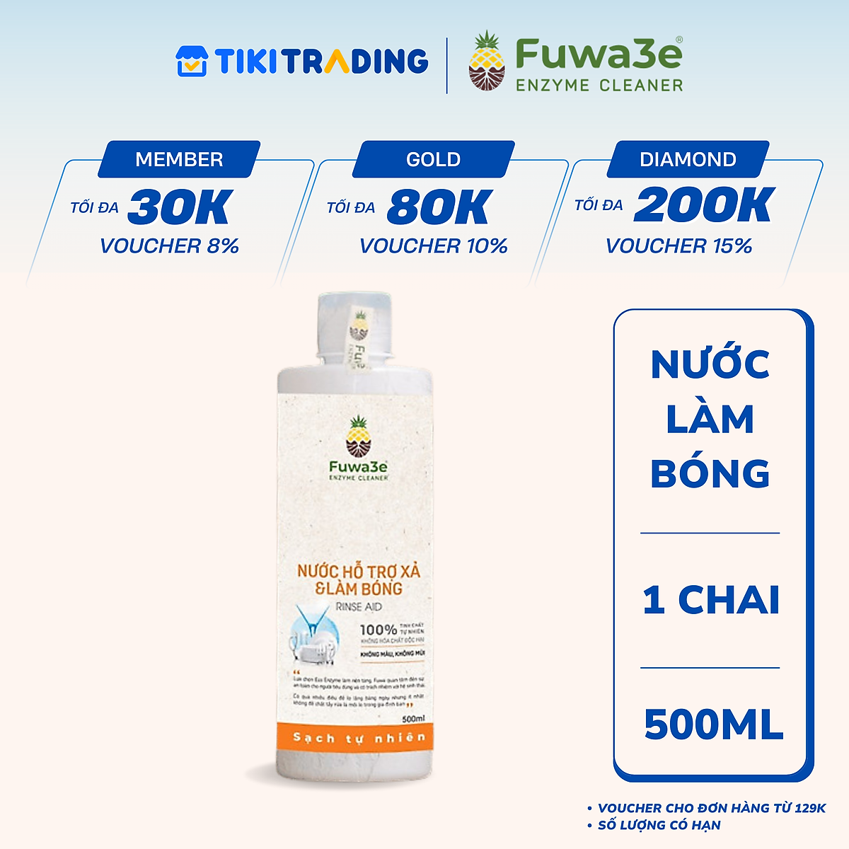 Nước hỗ trợ xả và làm bóng Fuwa 3e - Rửa chén chanh
