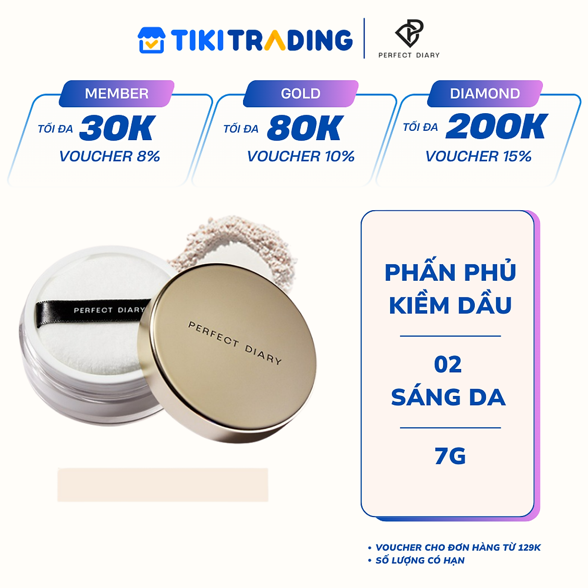 Phấn phủ kiềm dầu PERFECT DIARY chống thấm nước kiểm soát dầu lên đến 12h với 3 màu tùy chọn 7g - 02