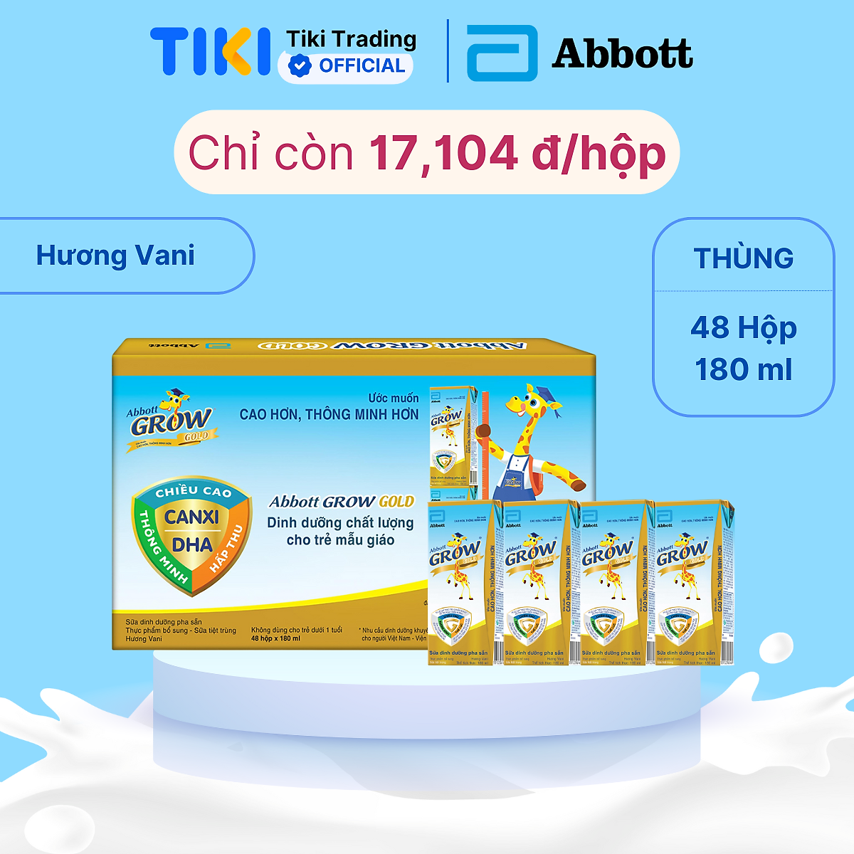 Thùng 48 Hộp Sữa Nước Abbott Grow Gold 180ml cho trẻ 1 tuổi trở lên