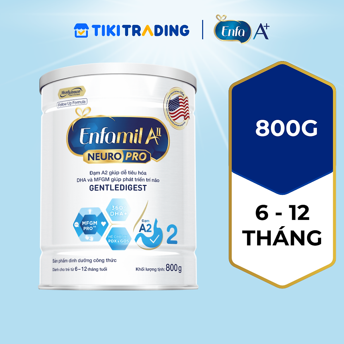 Sữa bột Enfamil A2 Neuropro 2 800g giúp dễ tiêu hóa, hấp thu cho trẻ từ 6-12 tháng tuổi