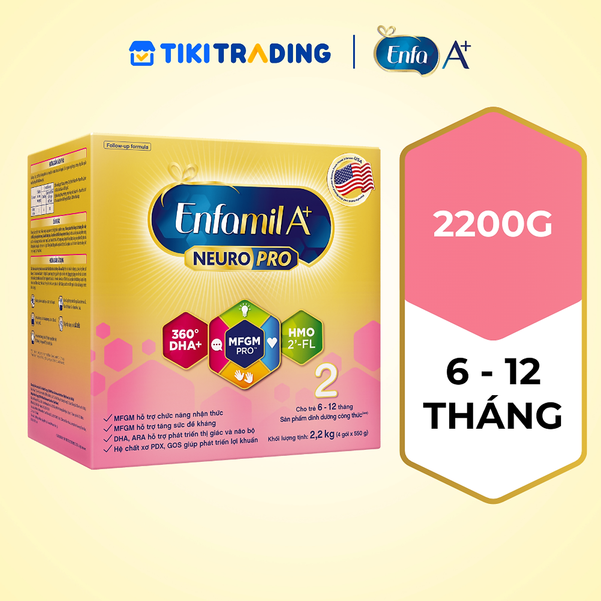 Sữa bột Enfamil A+ Neuropro 2 2.2kg với DHA giúp phát triển não bộ cho trẻ từ 6 –12 tháng tuổi