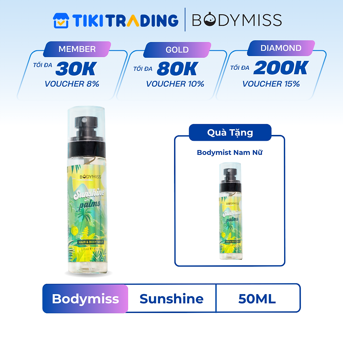 [MUA 1 TẶNG 1]Bodymist Nam Nữ Toàn Thân Lưu Hương 6 Giờ - Nước Hoa Hẹn Hò BODYMISS 105ml (Chai) - Sunshine