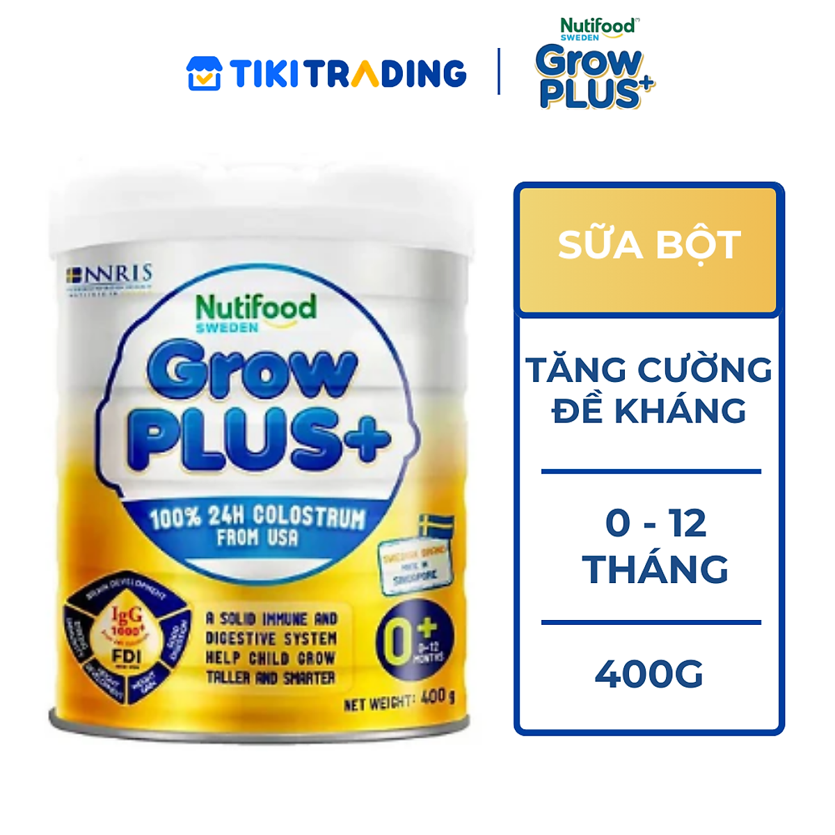 Sữa bột Nutifood GrowPLUS+ Sữa Non 0-12 tháng Lon 400g