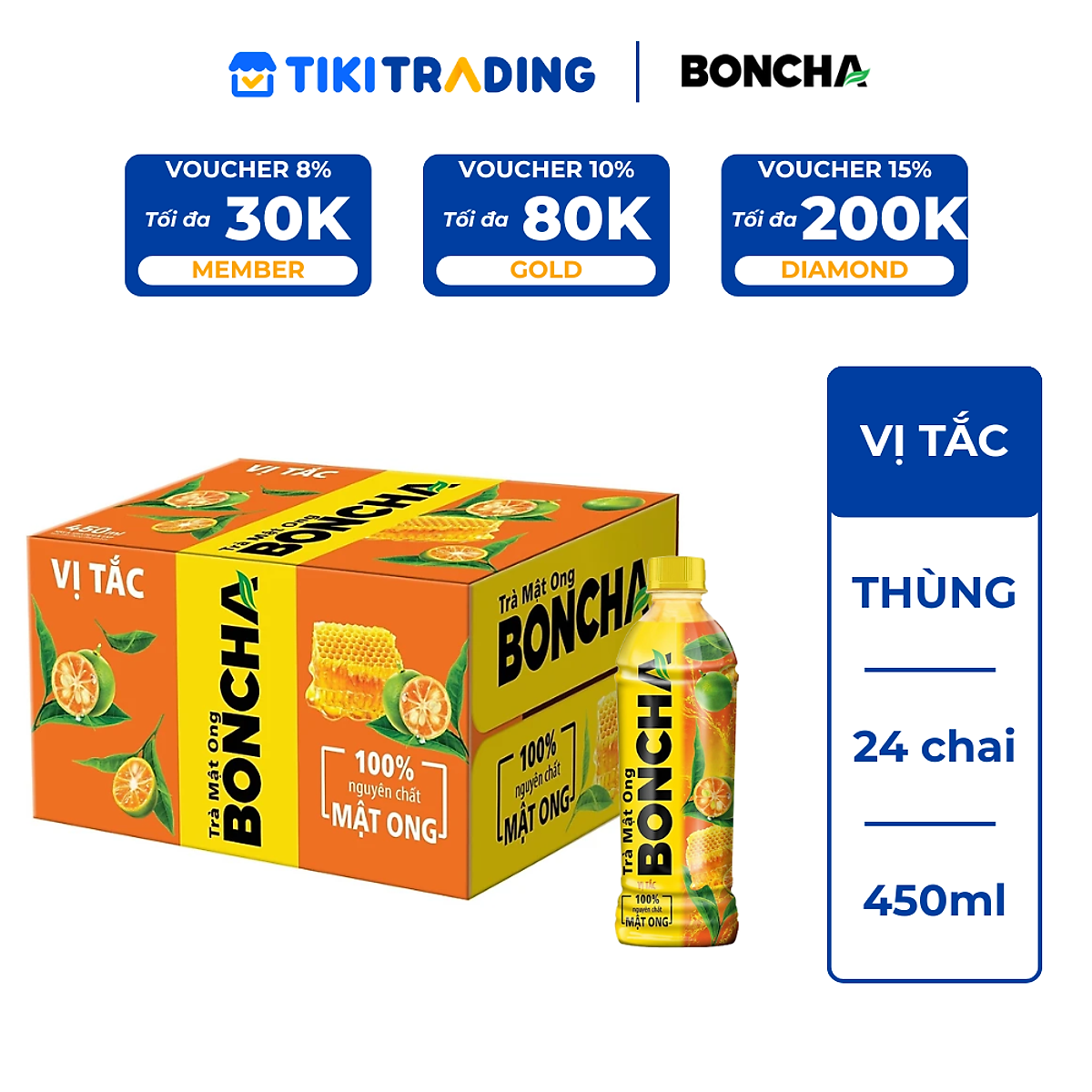 Thùng 24 Chai Trà Mật Ong vị Tắc BONCHA 450ml