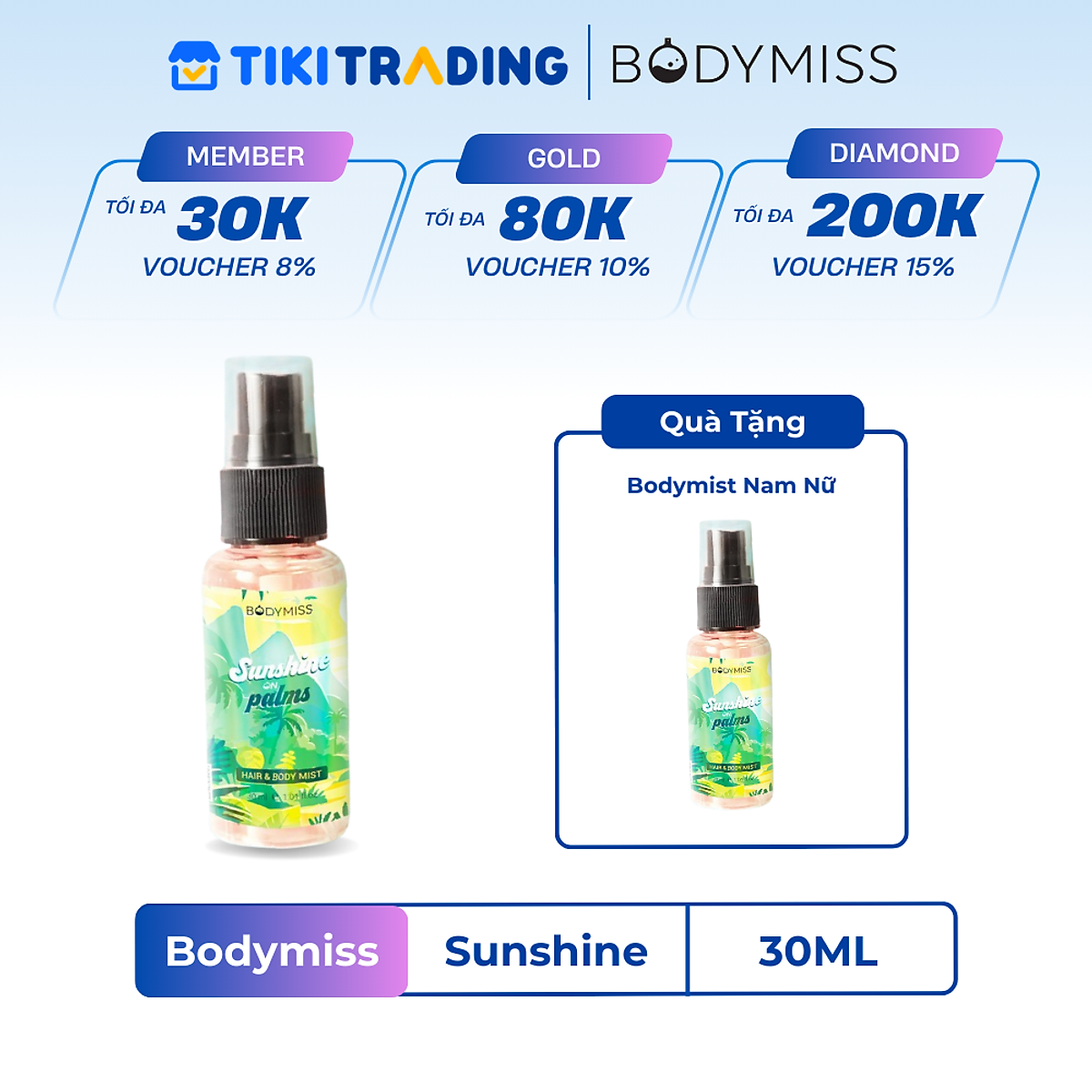 Bodymist Nam Nữ Toàn Thân Lưu Hương 6 Giờ - Nước Hoa Hẹn Hò BODYMISS 30ml (Chai) - Sunshine