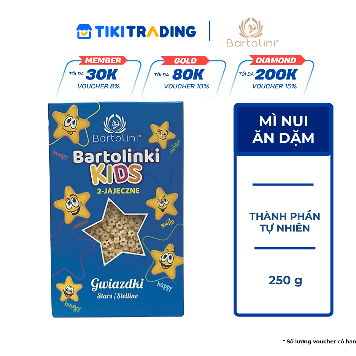 Mì nui cho bé hình ngôi sao Bartolini 250g