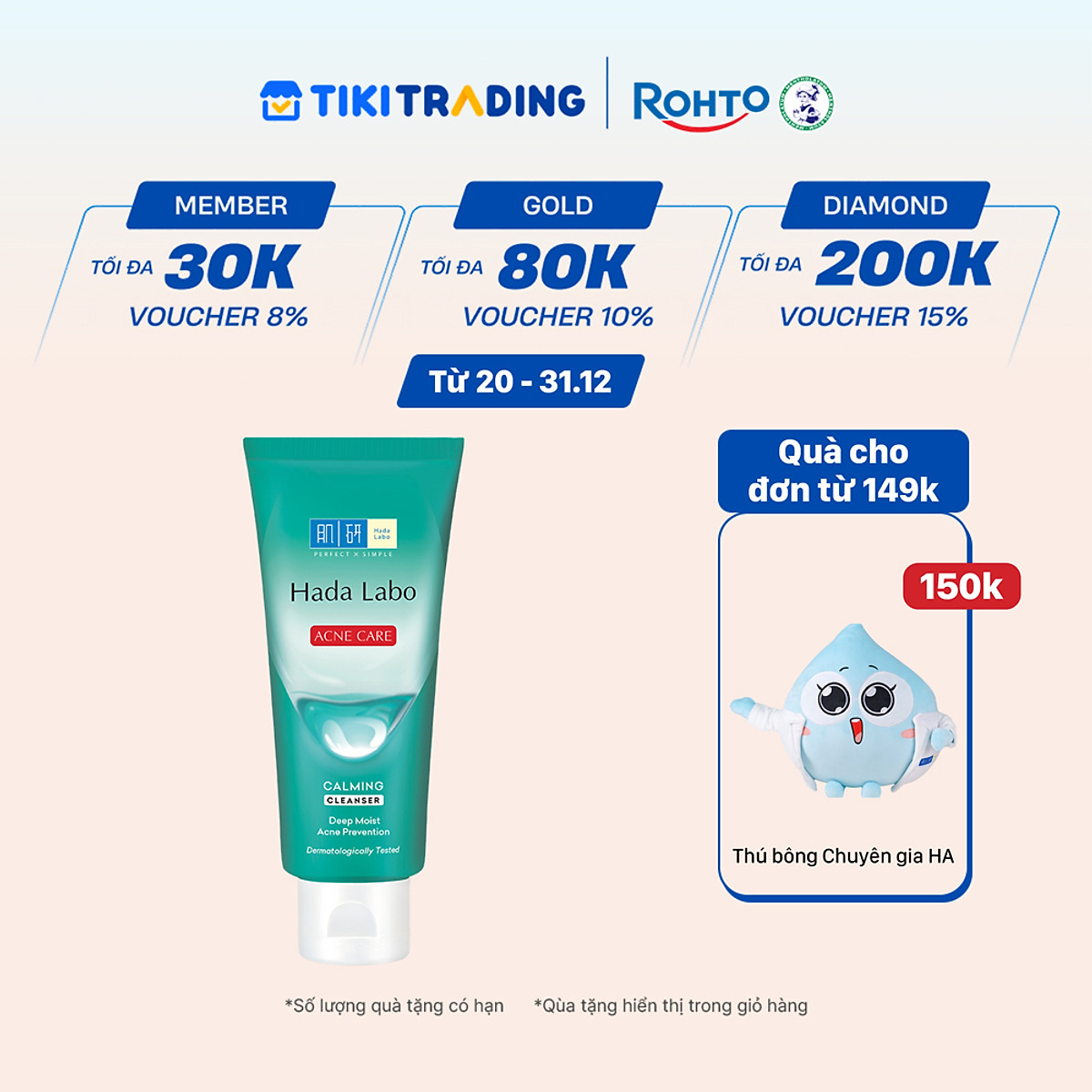 Sữa rửa mặt Hada Labo cho da dầu mụn, da nhạy cảm Hada Labo Acne Care Calming Cleanser 80g