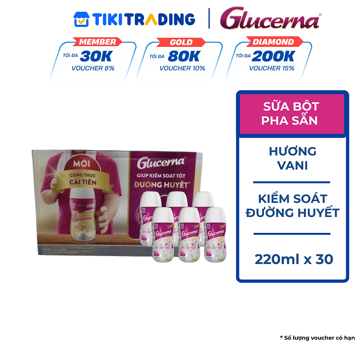Thùng 30 Chai Sữa Nước Abbott Glucerna Vani 220ml
