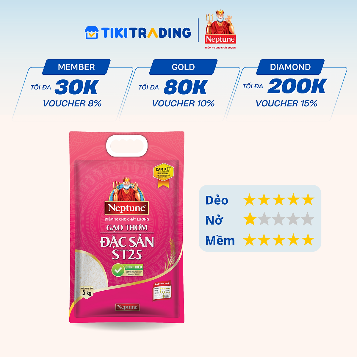 Gạo Thơm Đặc Sản ST25 Neptune túi 5kg