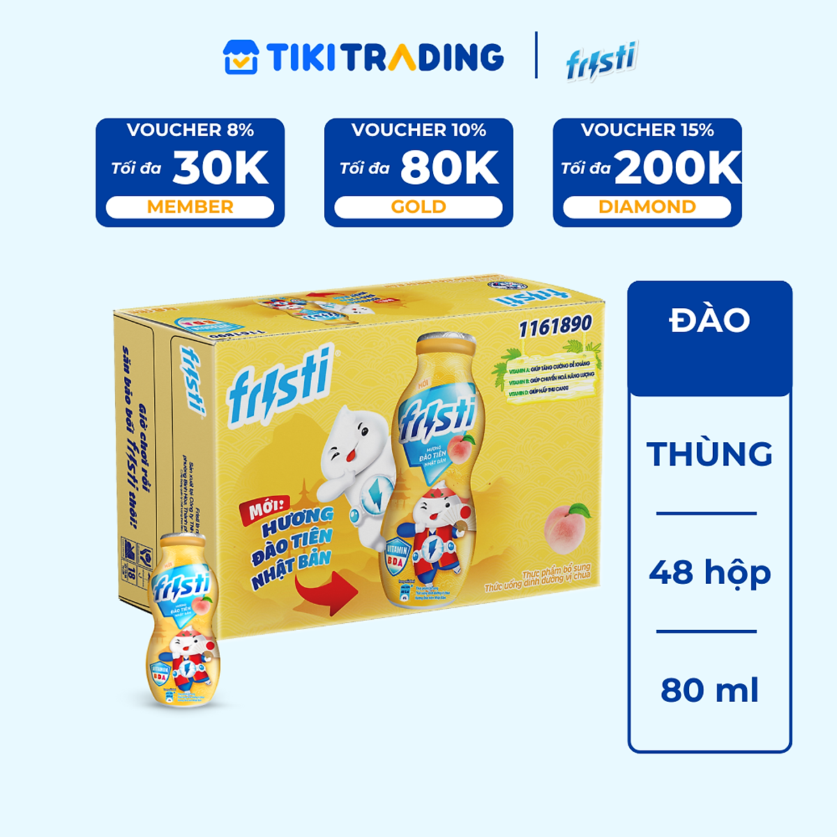 Thùng 48 chai sữa chua uống hương Đào Tiên Nhật Bản Fristi 80ml