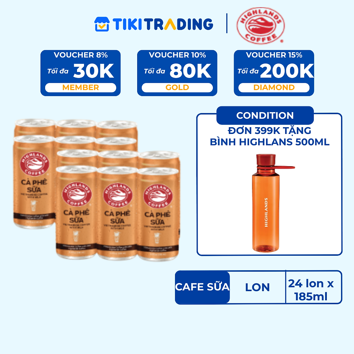 Thùng 24 lon cà phê sữa Highlands Coffee 185ml