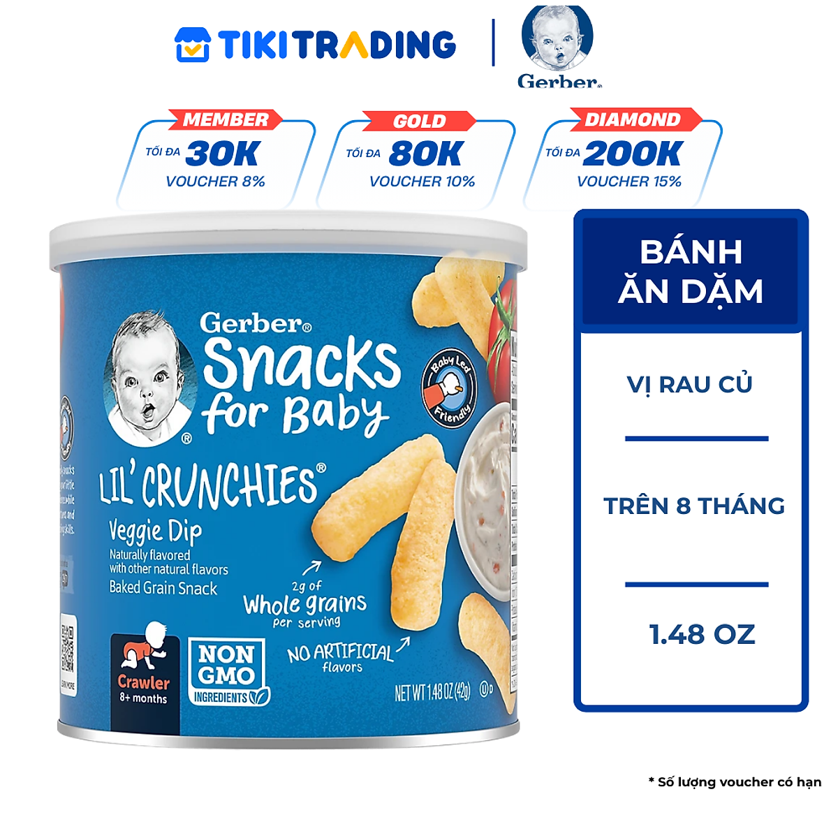 Thực Phẩm Bổ Sung Bánh Ăn Dặm Gerber Lil's Crunchies vị Rau Củ 42g dành cho trẻ trên 8 tháng tuổi