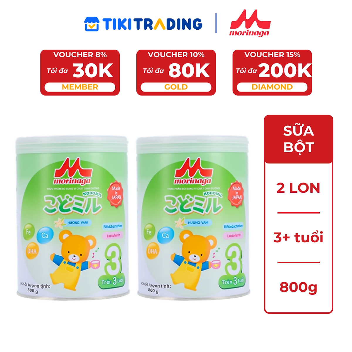 Combo 2 lon Sữa Morinaga số 3 Hương vani (Kodomil) - 800g