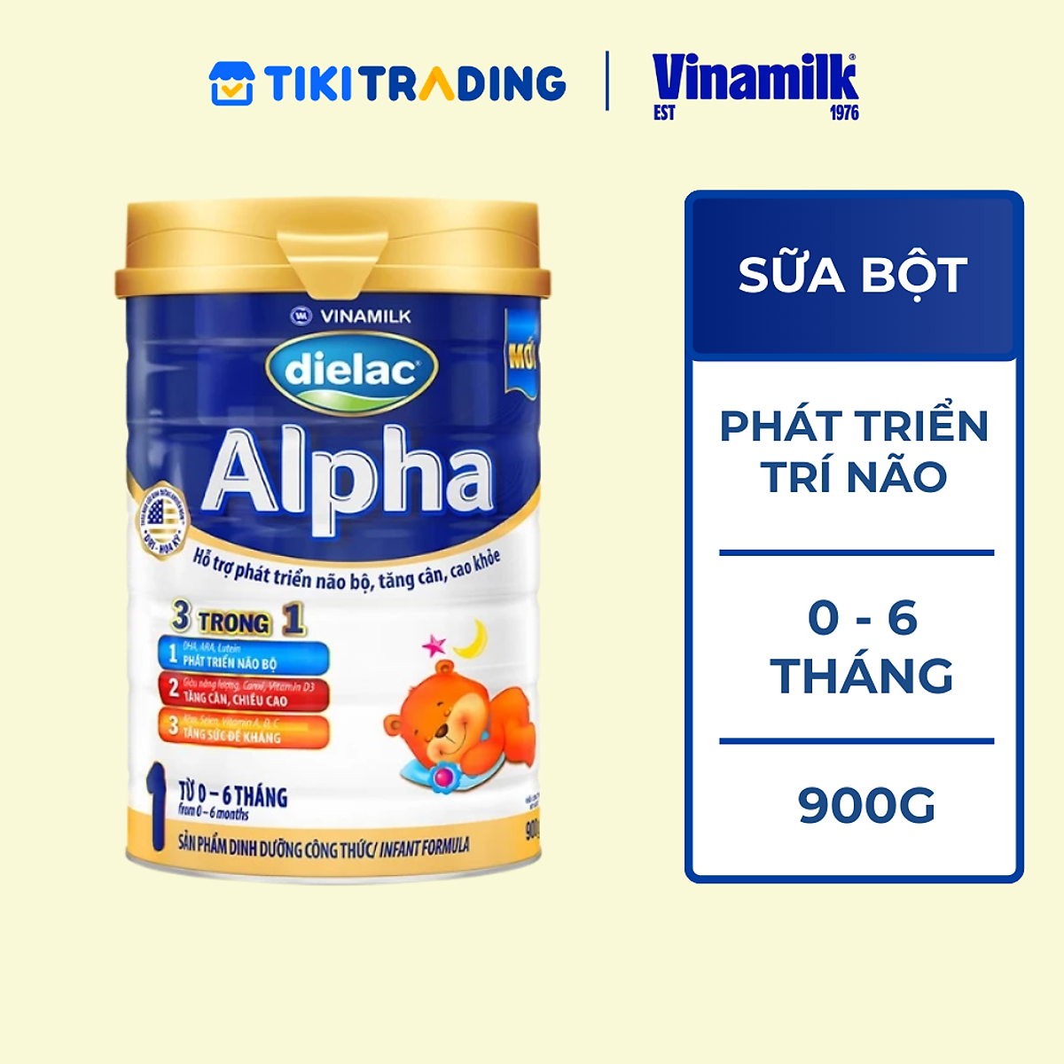 Hộp Sữa bột Vinamilk Dielac Alpha 1 - Hộp thiếc 900g (cho bé từ 0 - 6 tháng tuổi)