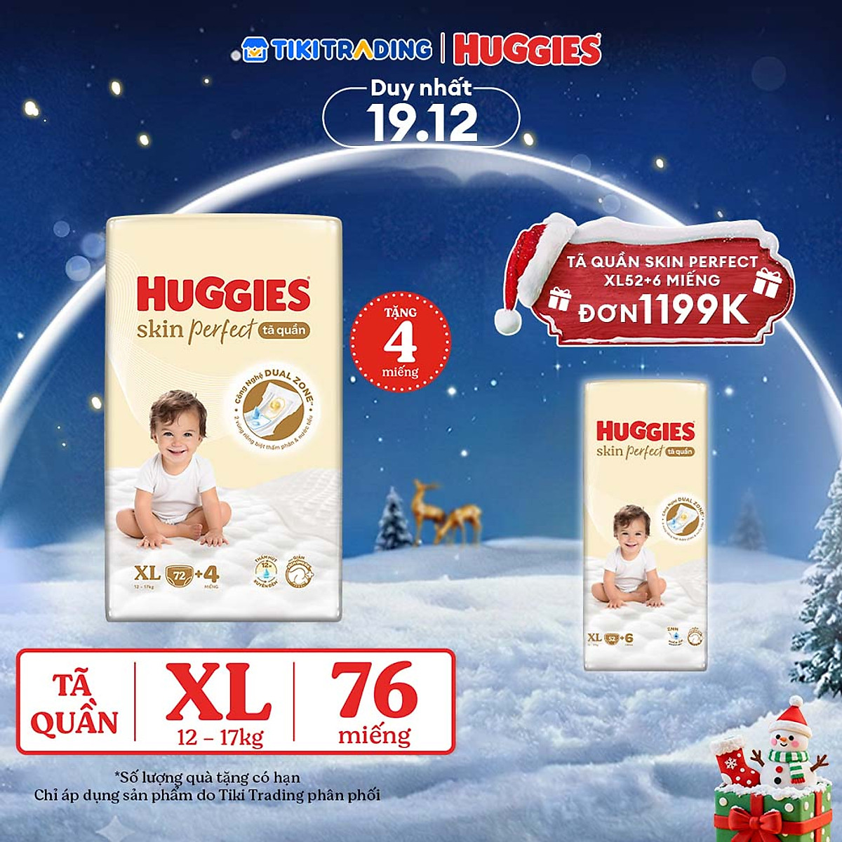 Tã quần Huggies Skin Perfect Mega Jumbo XL72+4 miếng với 2 vùng thấm giảm kích ứng da