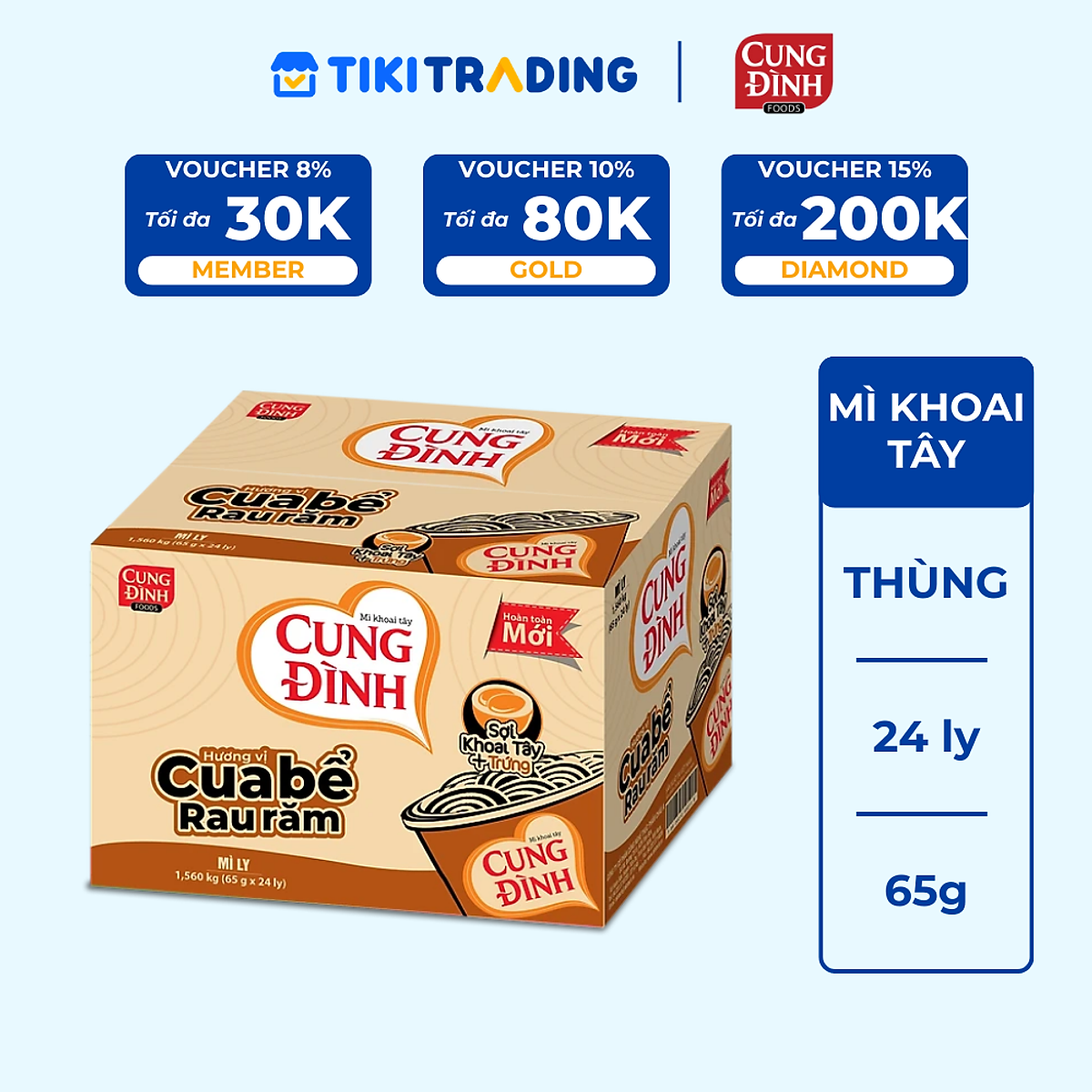 Thùng 24 Ly Mì Khoai Tây Cung Đình Hương Vị Cua Bể Rau Răm (65g/Ly)