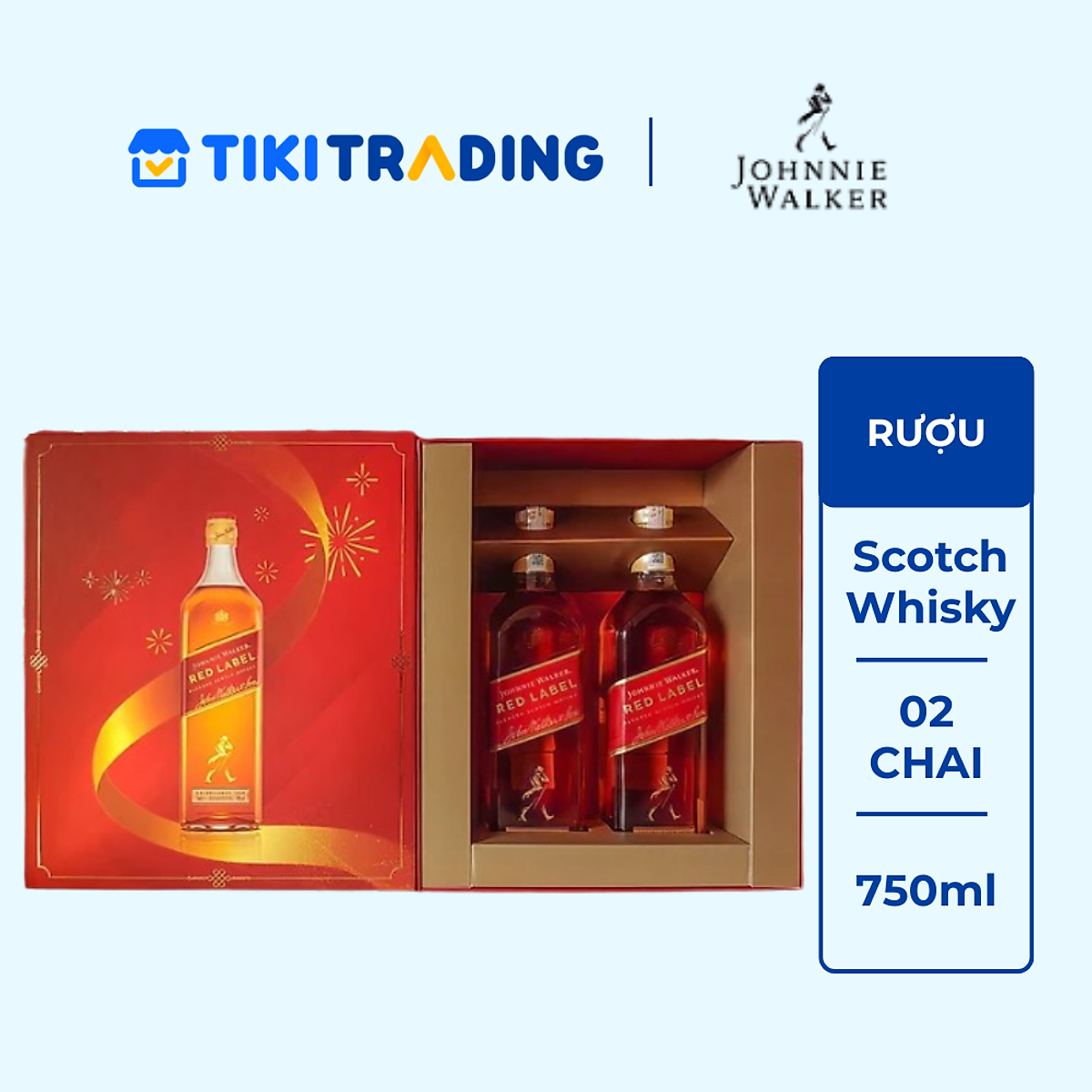 Hộp quà combo 2 chai rượu Johnnie Walker Red Label Blended Scotch Whisky 40% 750ml