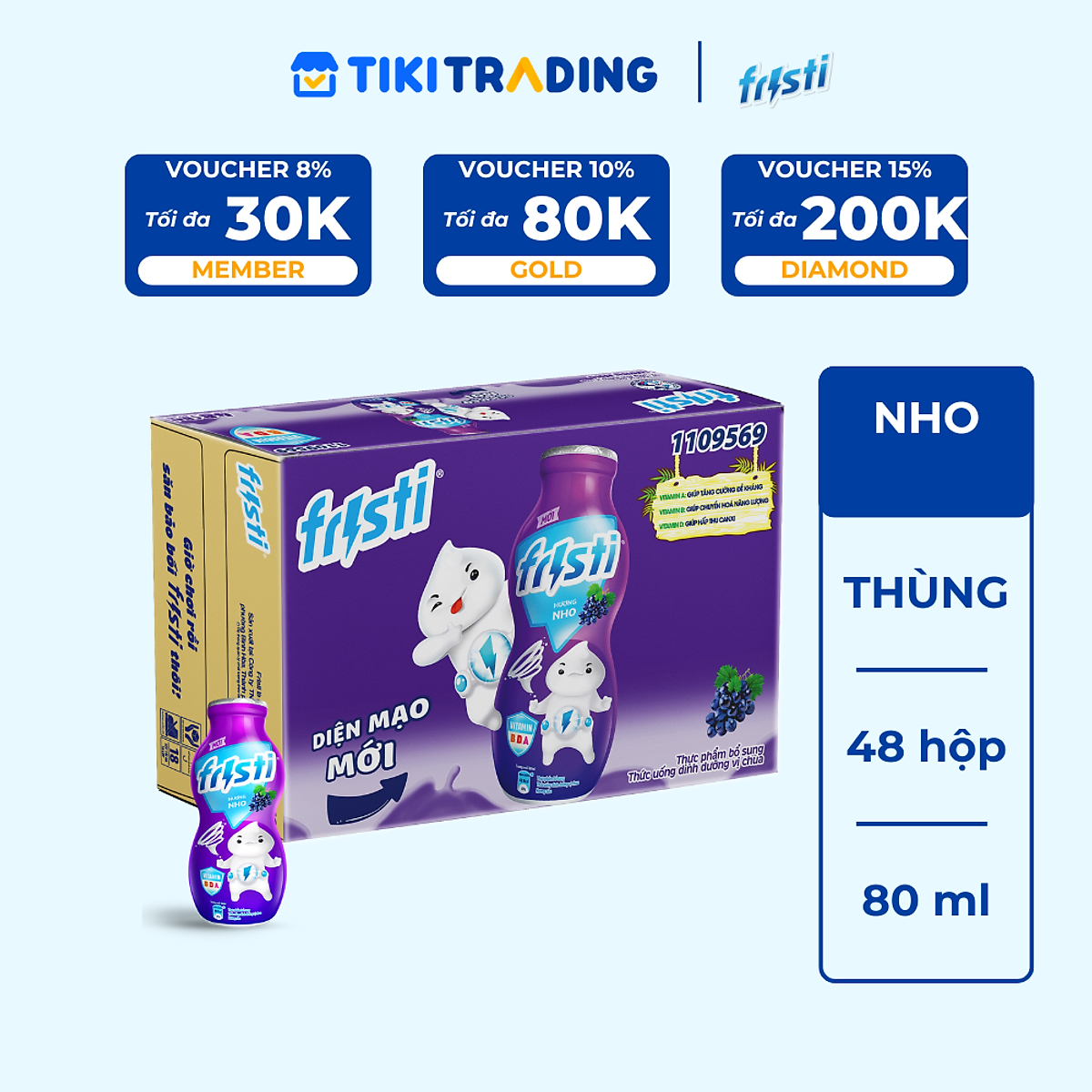 Thùng 48 chai sữa chua uống hương nho Fristi 80ml