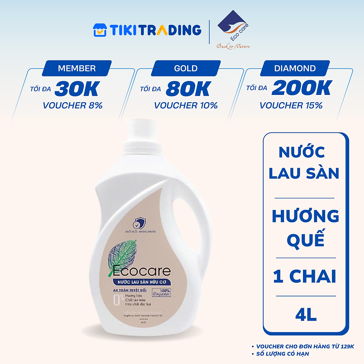 Nước Lau Sàn Hữu Cơ Bồ Hòn Ecocare Chai 4000ml - Quế