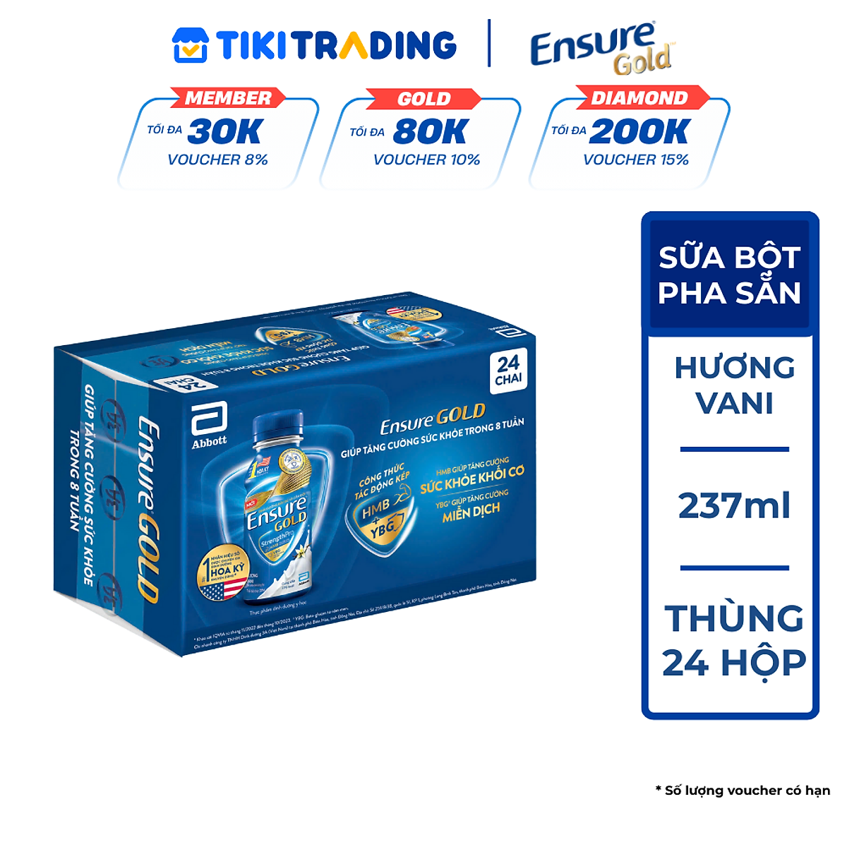 Thùng 24 chai Ensure Gold 237ml (Mẫu mới)