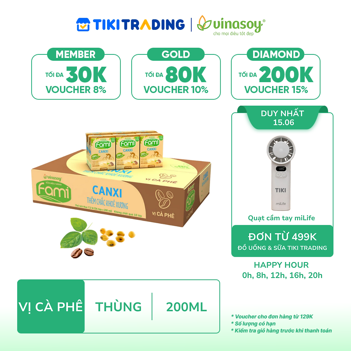 Thùng Sữa đậu nành Vinasoy Fami Canxi vị Cà Phê (200ml x 36 Hộp)