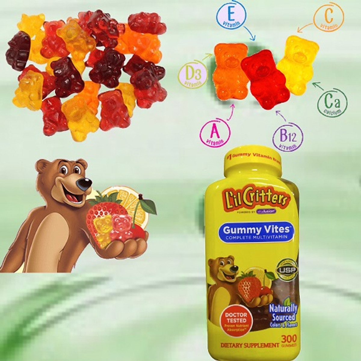 Vitamin tổng hợp cho trẻ L'il Critters Gummy Vites Daily Mỹ chứa vitamin và khoáng chất hỗ trợ miễn dịch, mắt, chống oxy hóa và tăng sức khỏe tổng thể - QuaTangMe Extaste