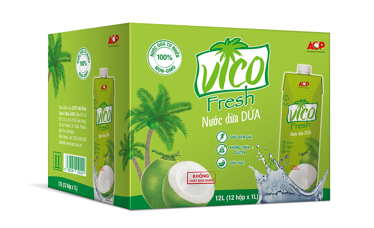 Thùng 12 hộp Nước dừa dứa VICO FRESH (1 lít / hộp)