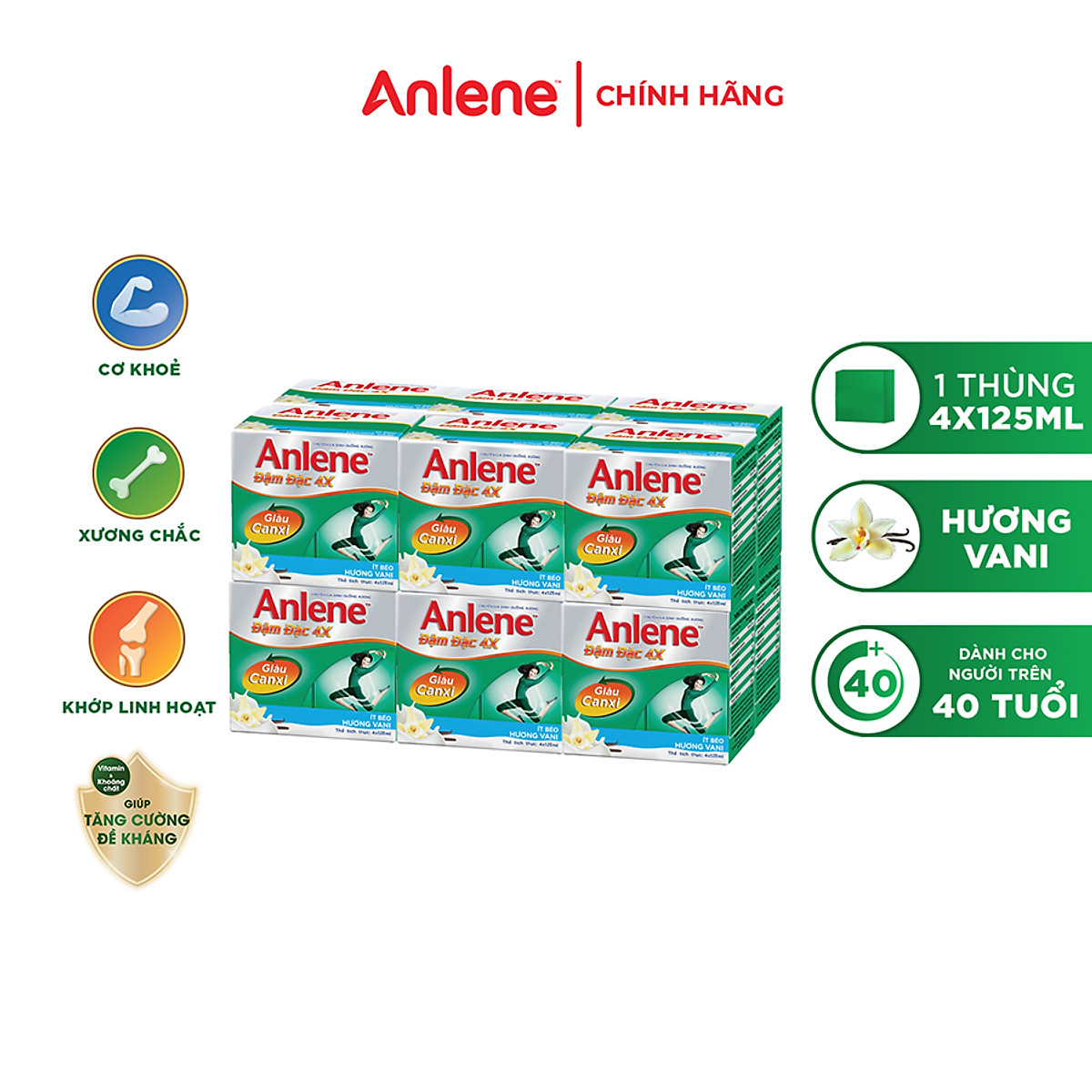 Thùng 48 Hộp Sữa Anlene Đậm Đặc 4X Ít Béo Hương Vani (12 x 4 x 125 ml)