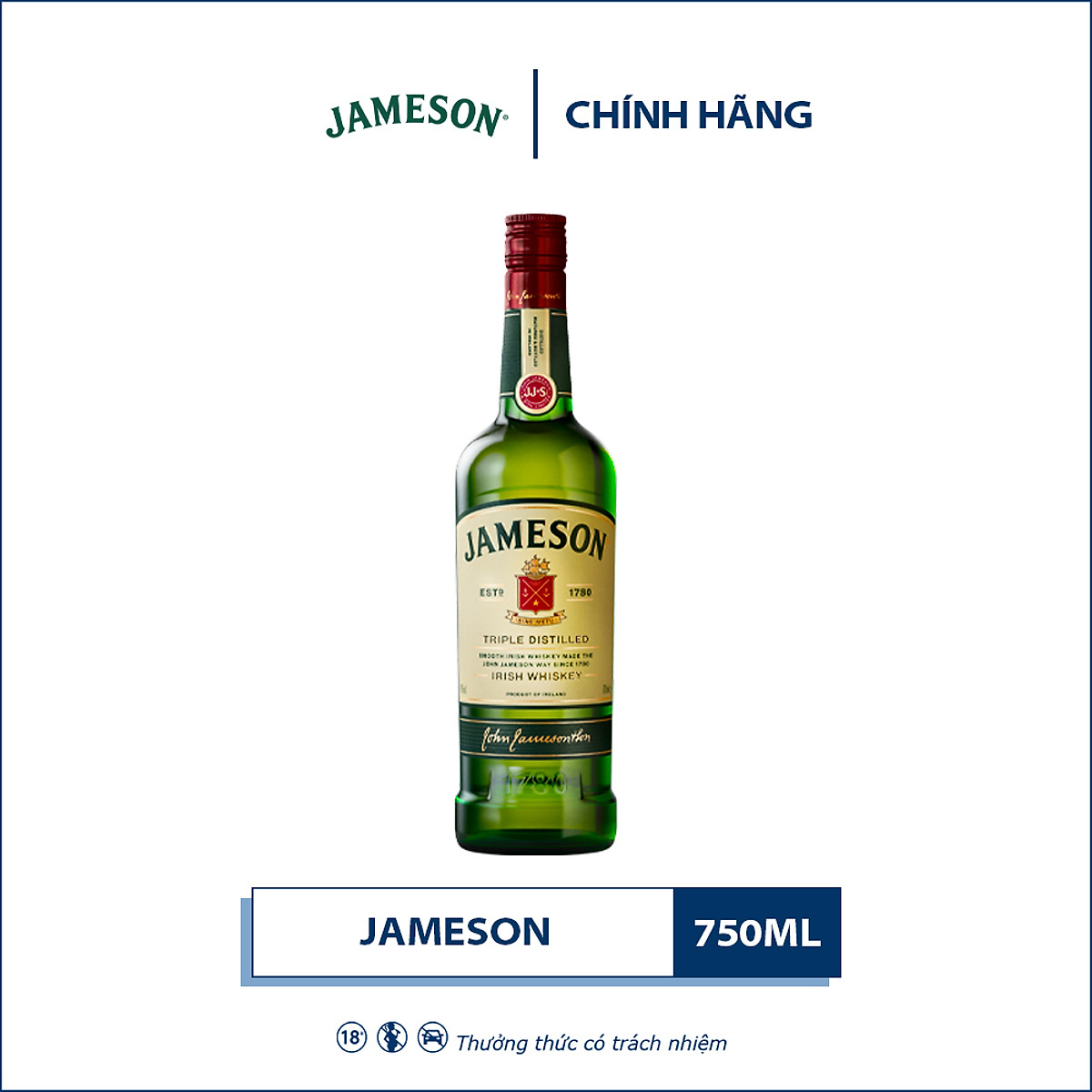 {Freeship 50K} Rượu whisky Jameson 700ml 39.7% - 40.3% - Không hộp