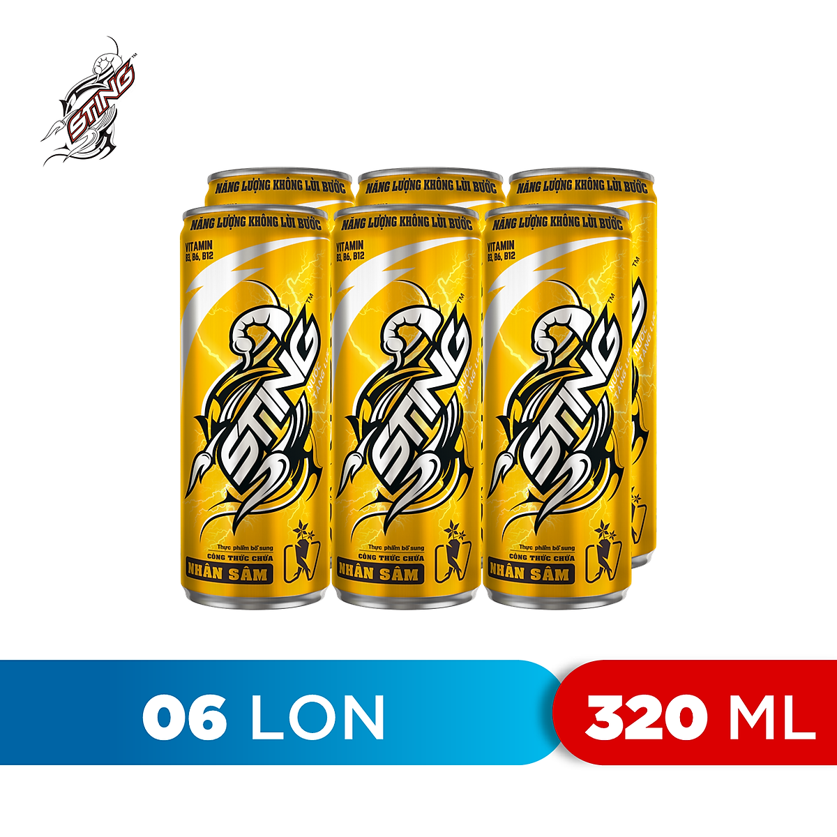 Lốc 6 Lon Nước Tăng Lực Sting Vàng (320ml/Lon)