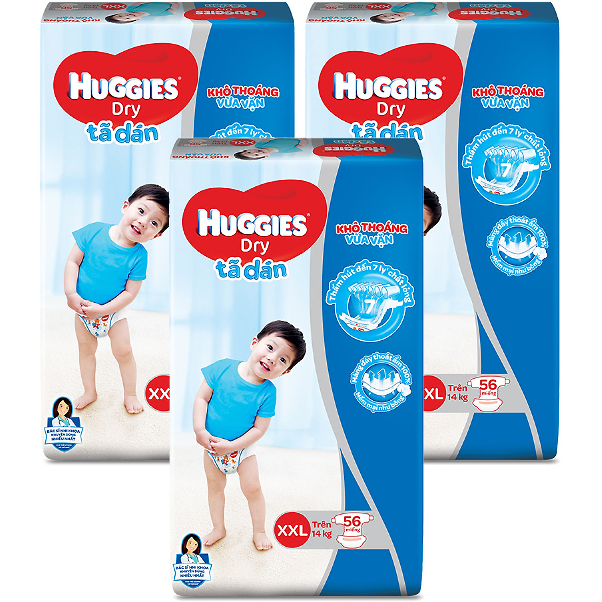 Combo 3 Gói Tã Dán Huggies Dry Gói Cực Đại XXL56 (56 Miếng) - Bao Bì Mới