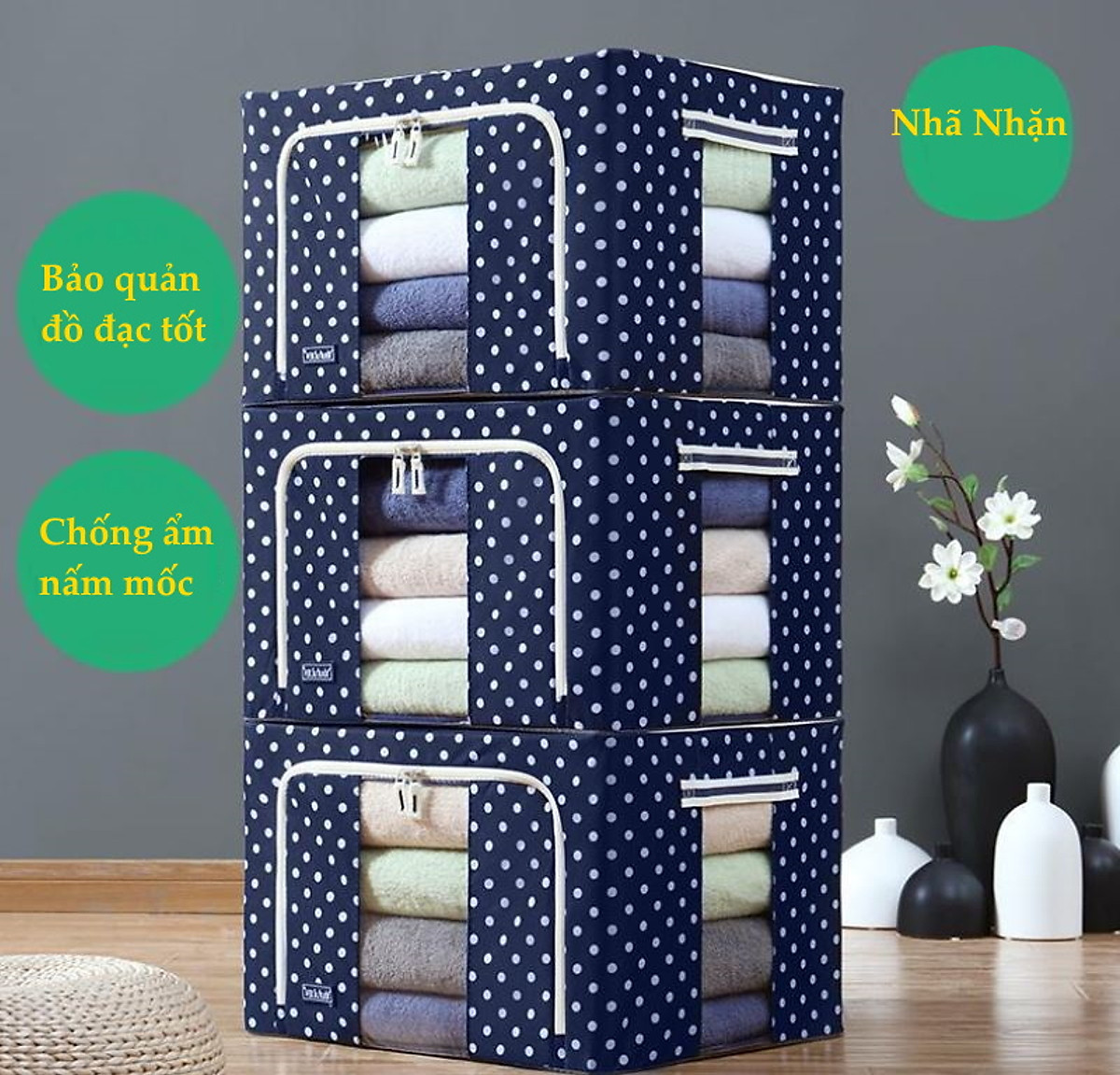 Bộ 3 Túi Đựng Chăn Màn Khung Sắt Gấp Gọn miDoctor (CÓ CHỌN MÀU)