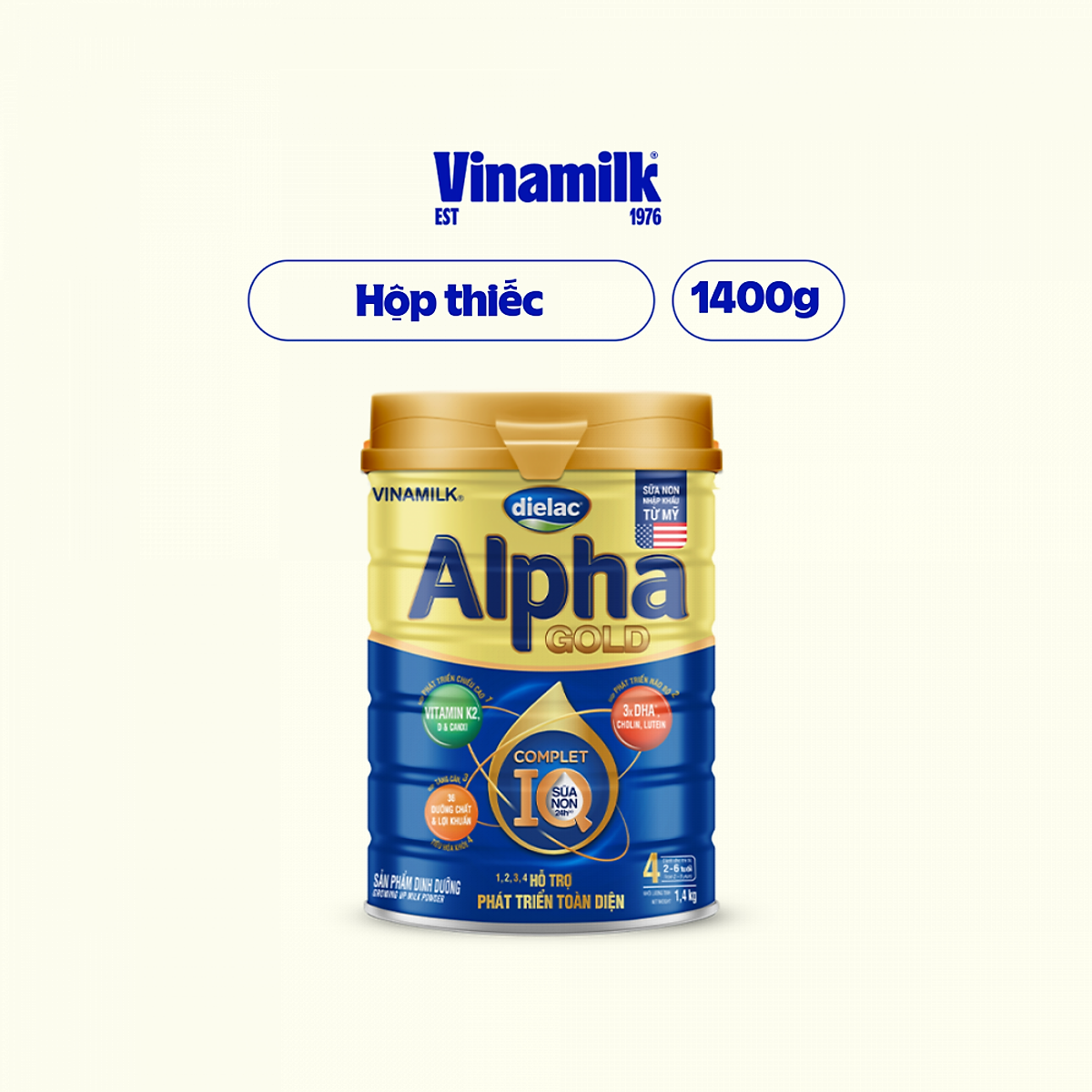 Sữa bột Vinamilk Dielac Alpha Gold 4 1400g (cho trẻ từ 2- 6 tuổi)
