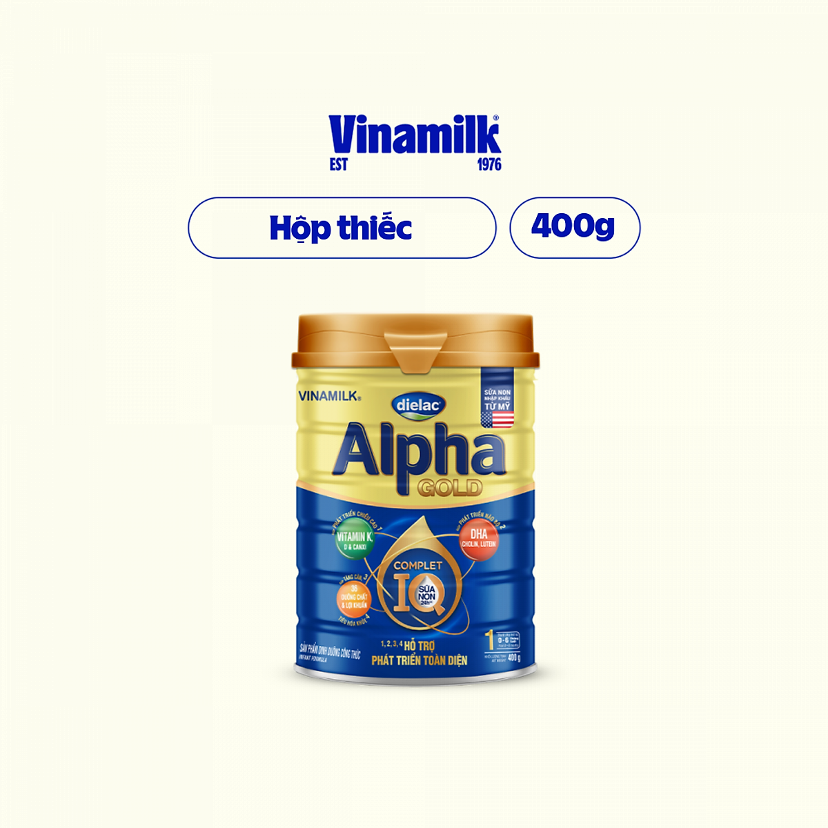Sữa Bột Vinamilk Dielac Alpha Gold IQ Step 1 Hộp Thiếc (400g)