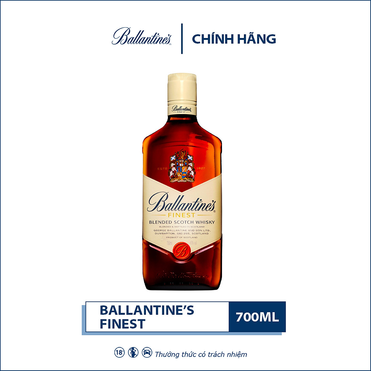 {Freeship 50K} Rượu Whisky Ballantine's Finest 700ml 39.7% - 40.3% - Không kèm Hộp
