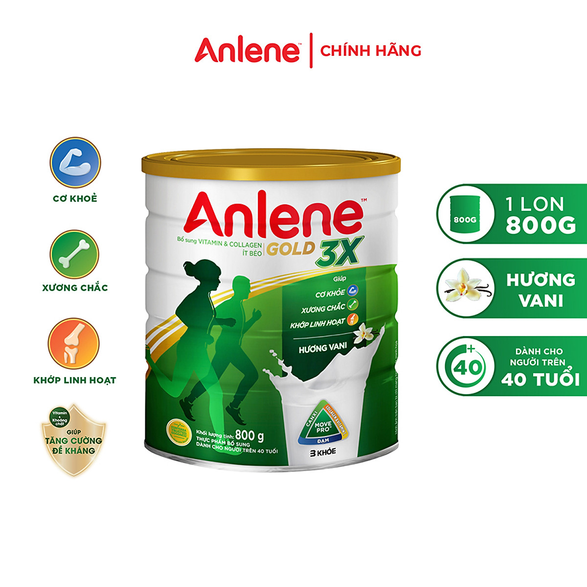 Sữa Bột Anlene Gold Movepro 3X Hương Vanilla (Hộp Thiếc 800g)