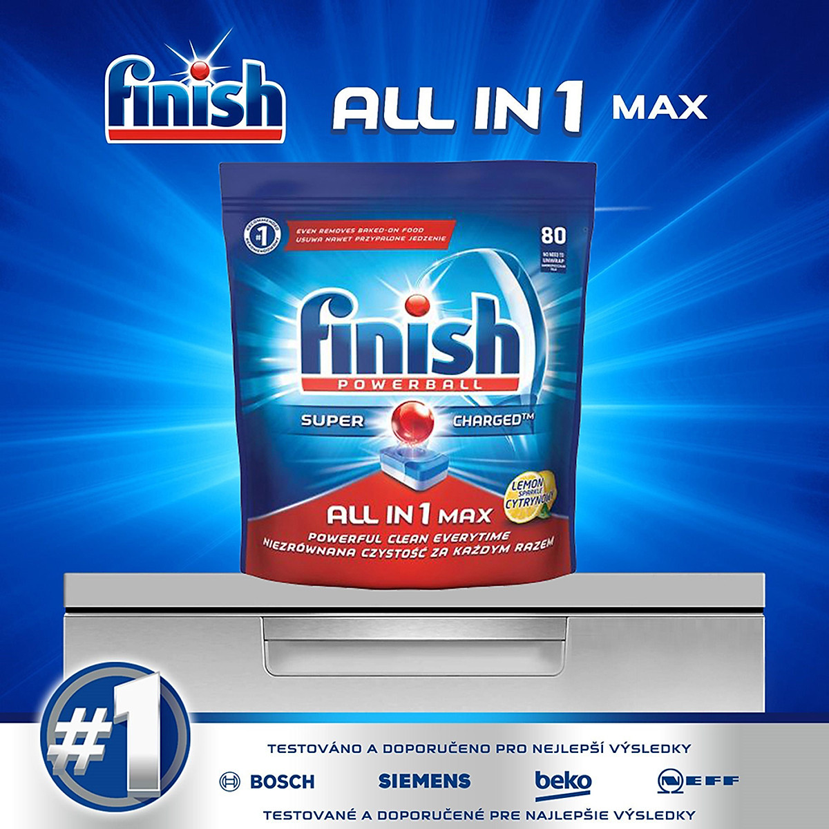 Túi 80 viên rửa chén Finish All In 1 Max Dishwasher Tablets Lemon