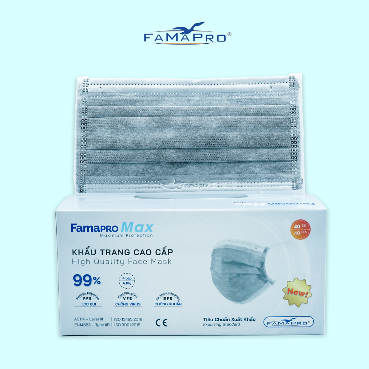 - Khẩu trang y tế kháng khuẩn 4 lớp Famapro Max (40 cái/ hộp) - COMBO 3 HỘP
