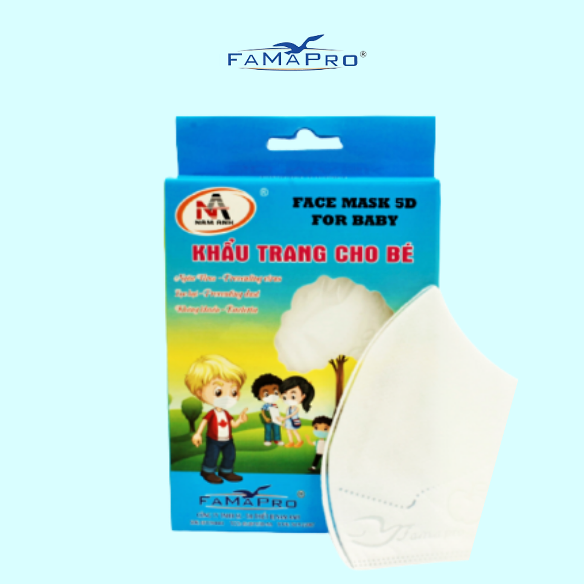 - Khẩu trang y tế trẻ em kháng khuẩn 3 lớp Famapro 5D Baby (10 cái/ hộp) - 1 HỘP