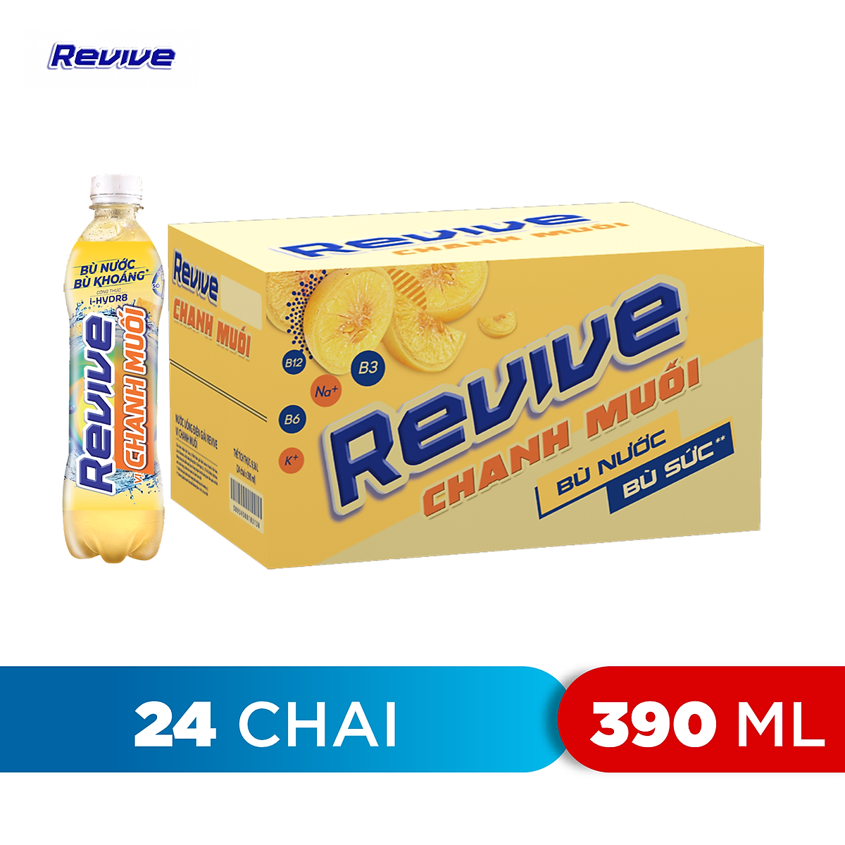 Thùng 24 Chai Nước Giải Khát Revive Chanh Muối (390ml/Chai)