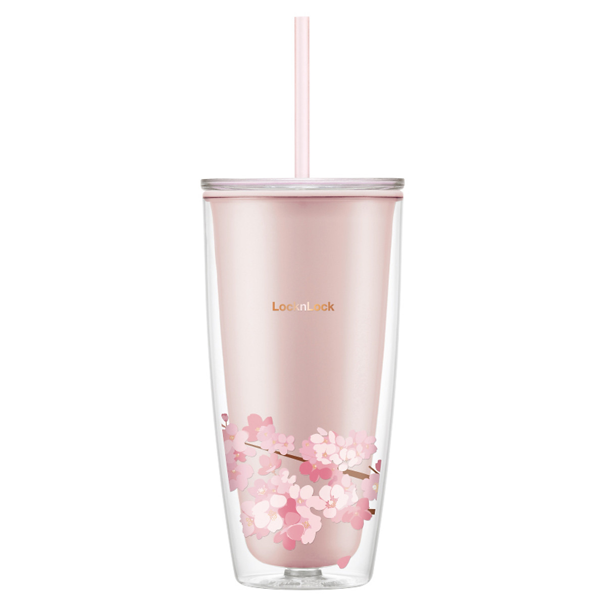 Ly Nhựa 2 Lớp LocknLock Double Wall Cold Cup Cherry Blossom 750ml HAP509