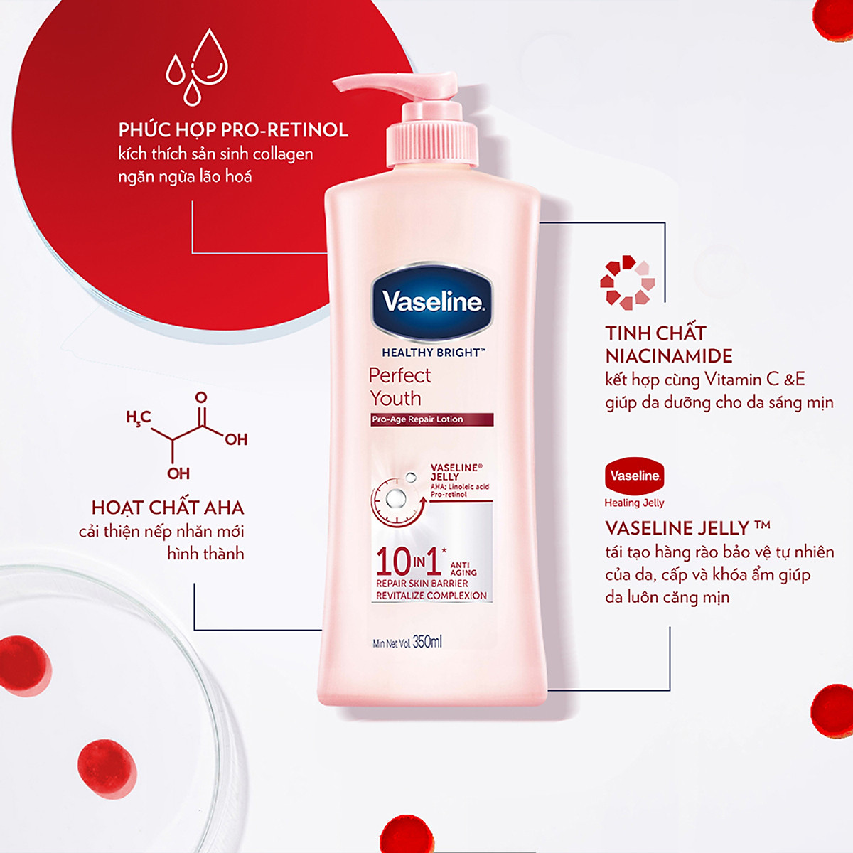 Sữa Dưỡng Thể 350Ml Vaseline Dưỡng Ẩm Sáng Da Perfect Youth Phức Hợp Pro-Retinol Kích Thích Sản Sinh Collagen Hoạt Chất Aha Cải Thiệt Nếp Nhăn