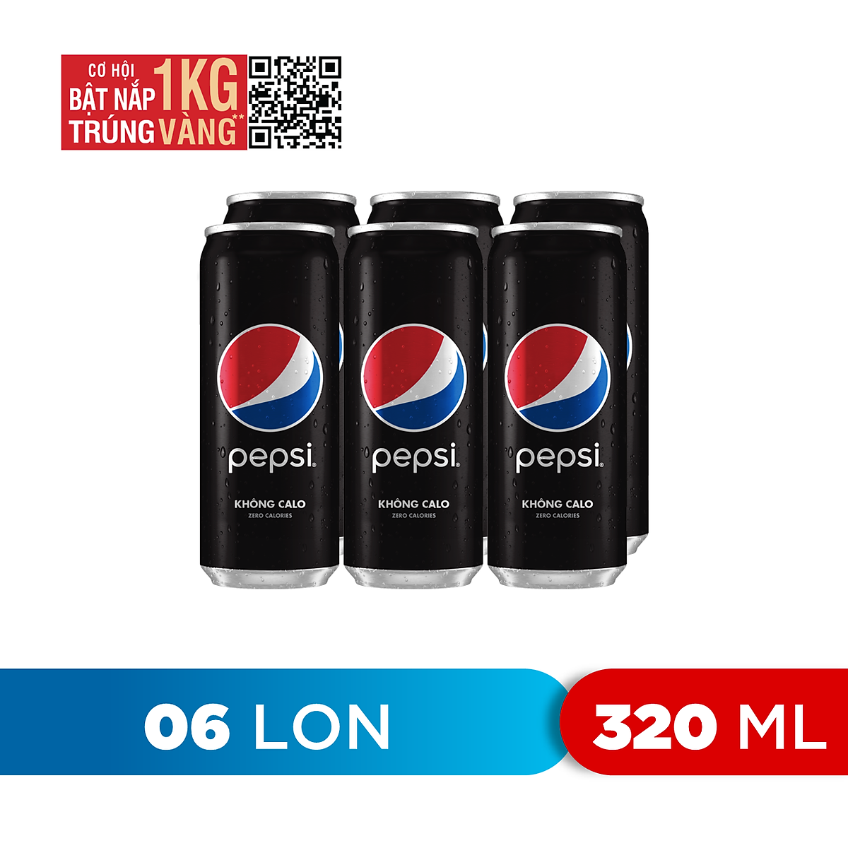 Lốc 6 Lon Nước Uống Có Gaz Pepsi Không Calo (320ml/Lon) - Nước Ngọt